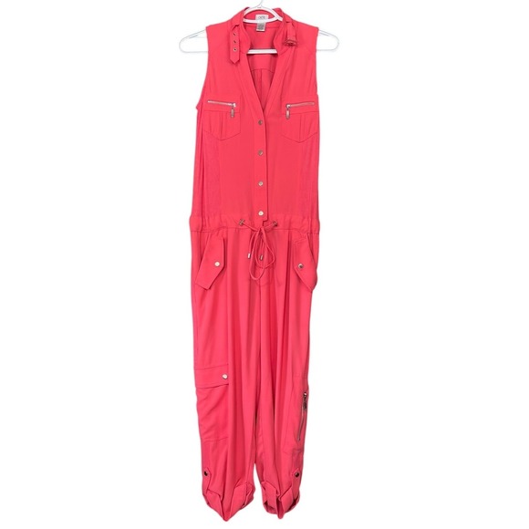 Caché Pants - Cache Sleeveless Jumpsuit Snap Cargo Pockets XS Pockets Zippers Drawstring